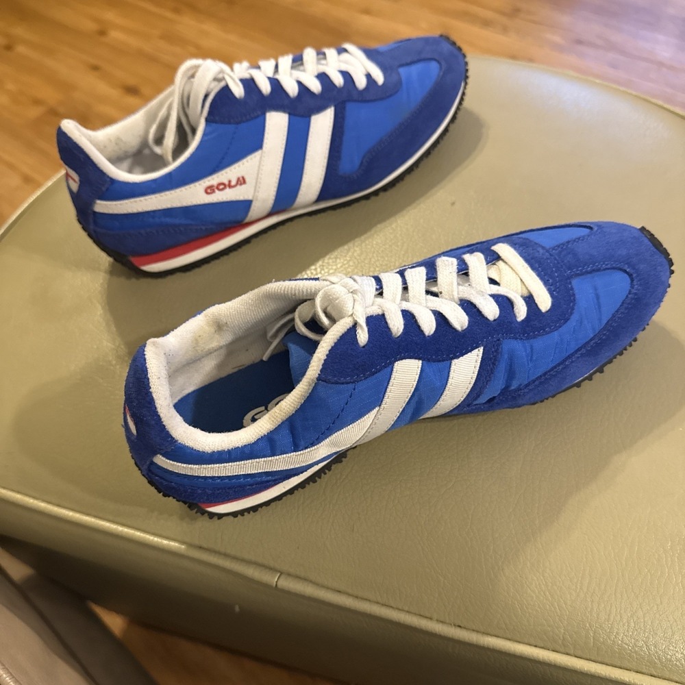 Gola Men's Size 9 Retro Track Running Shoes Blue White Red Nylon Suede Athletic - Picture 10 of 13